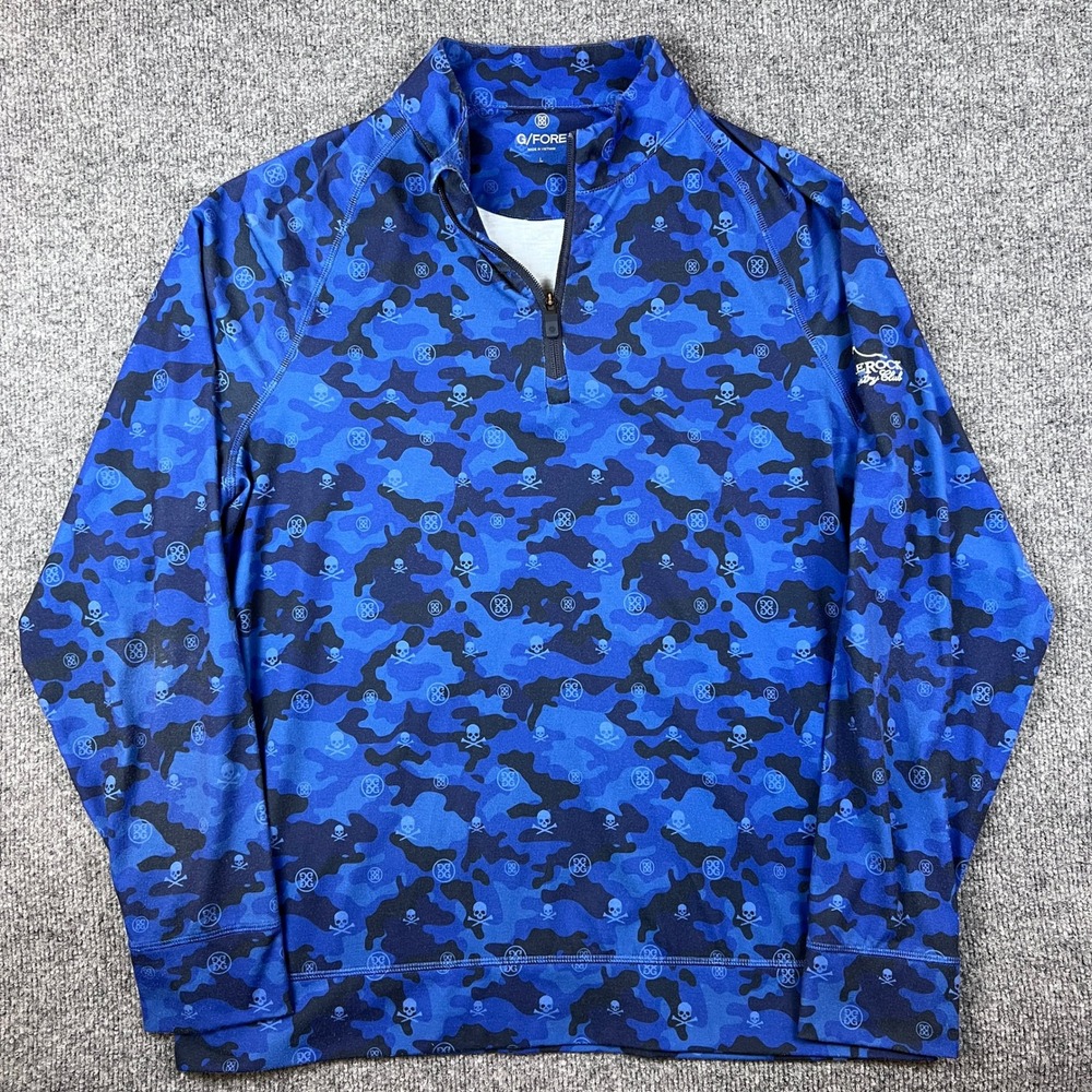 G Fore 1/4 Zip Pullover Mens L Blue Camo Skulls Golf Firerock Country Club